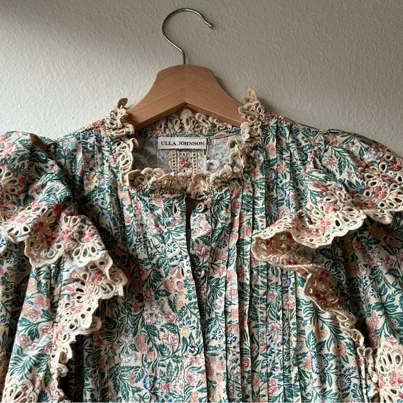 NWT RARE Ulla Johnson Orange Green Ruffle Embroidered Eyelet Marisol dress Sz 6 - Picture 6 of 13